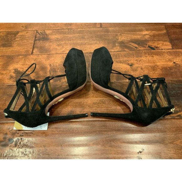 Aquazzura Black Suede Strappy Platform Heels, Size 39 (IT) 9 (US) - Picture 6 of 8